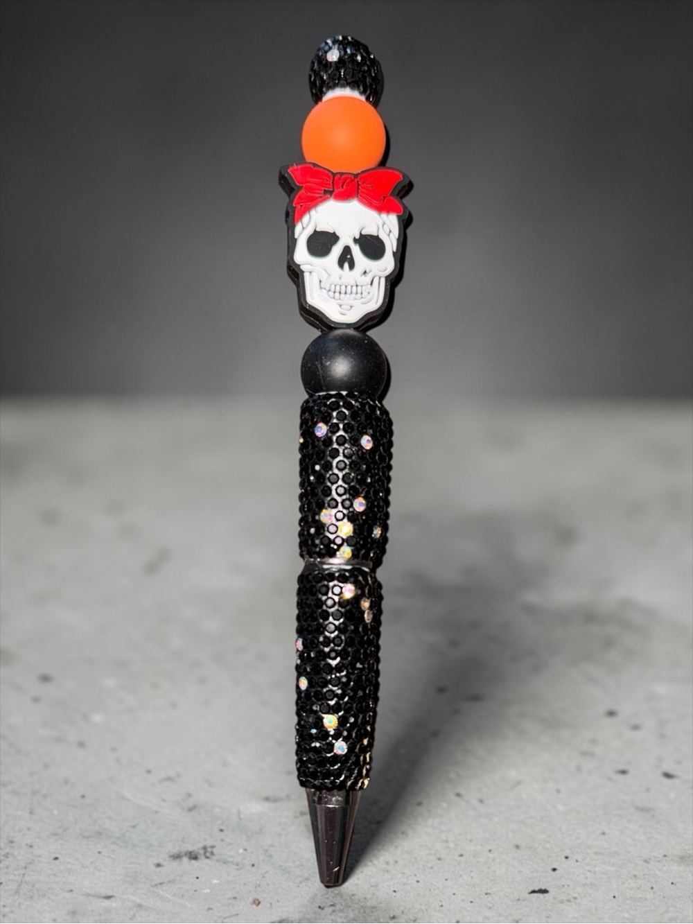 Skull Bead Pen with Orange Accent